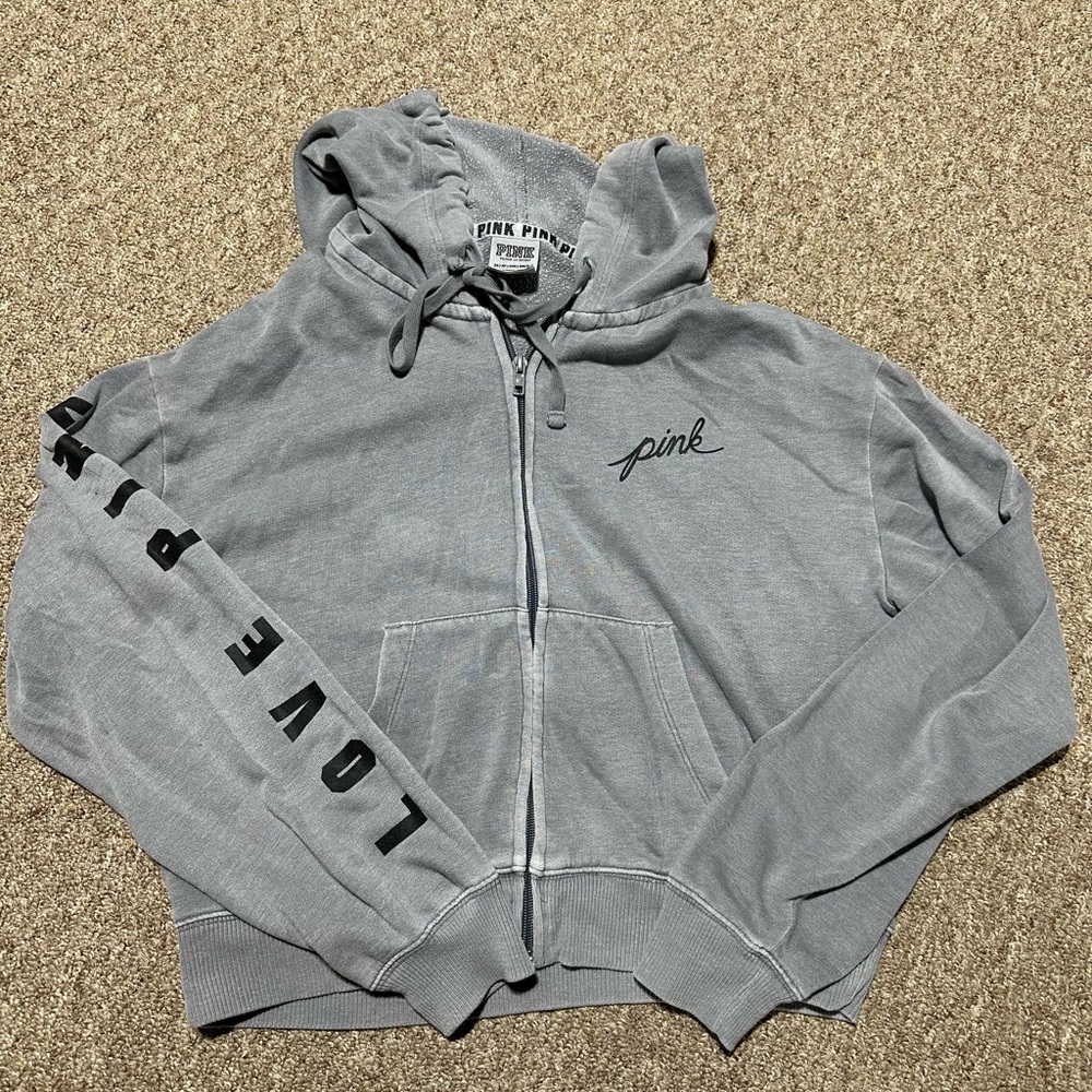 Gray PINK Zip-Up Hoodie